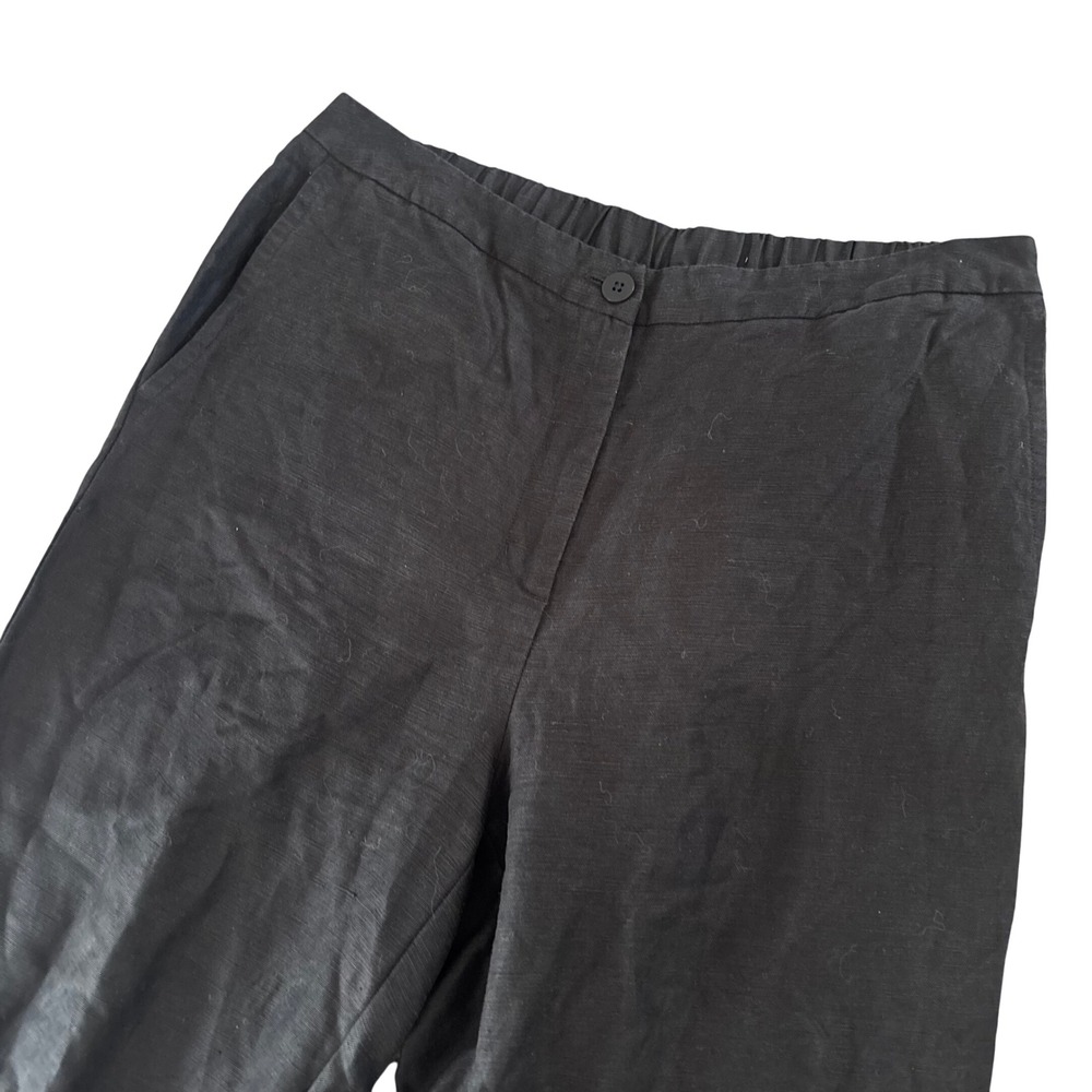 EILEEN FISHER Black Organic Linen Lyocell Wide Leg Slub Pants Size M $198
